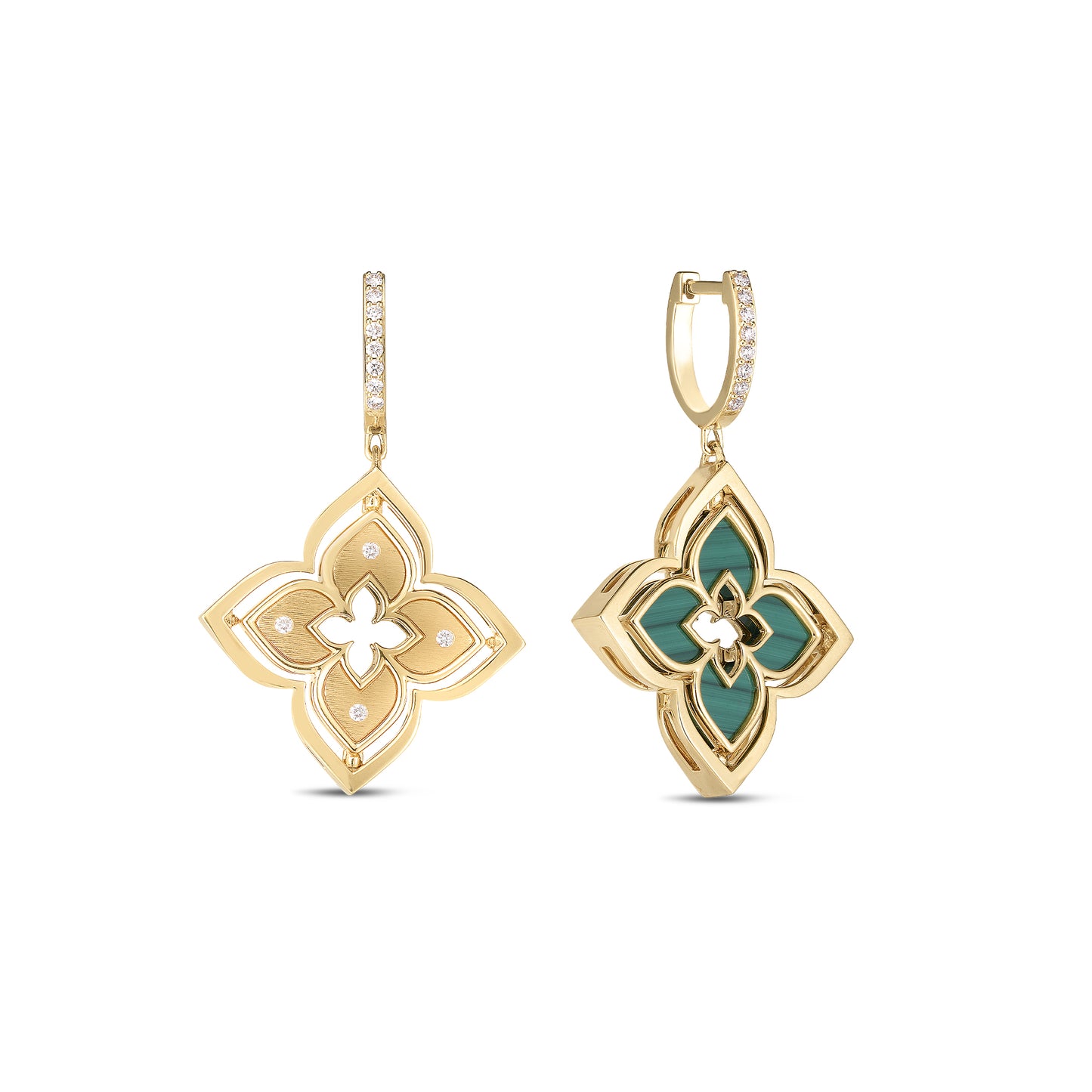 Roberto Coin 18k Venetian Princess Pirouette Diamond & Malachite Flower Earrings