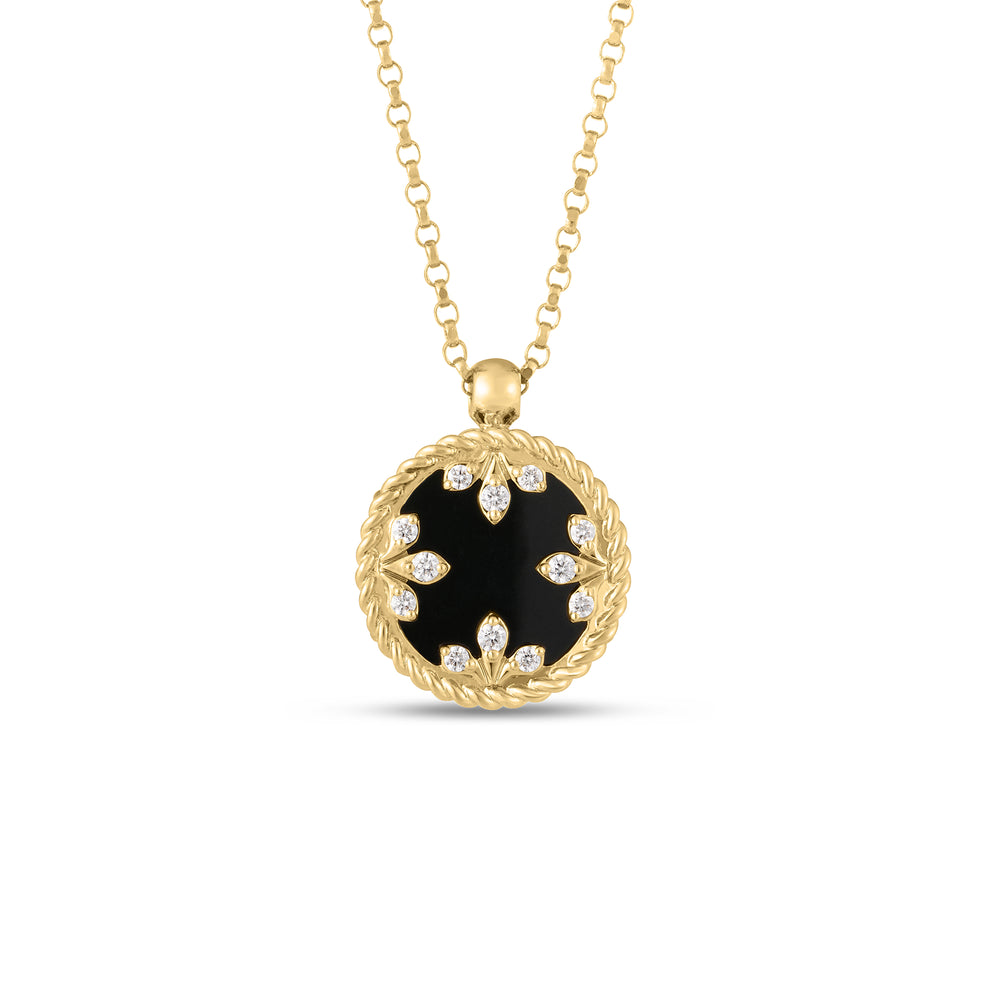 18K YELLOW GOLD VENETIAN MEDALLIONS SMALL DIAMOND AND BLACK JADE NECKLACE