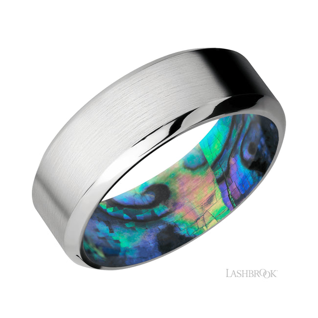 Lashbrook High Bevel Cobalt Chrome Band featuring a Abalone sleeve