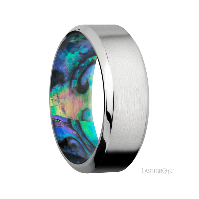 Lashbrook High Bevel Cobalt Chrome Band featuring a Abalone sleeve