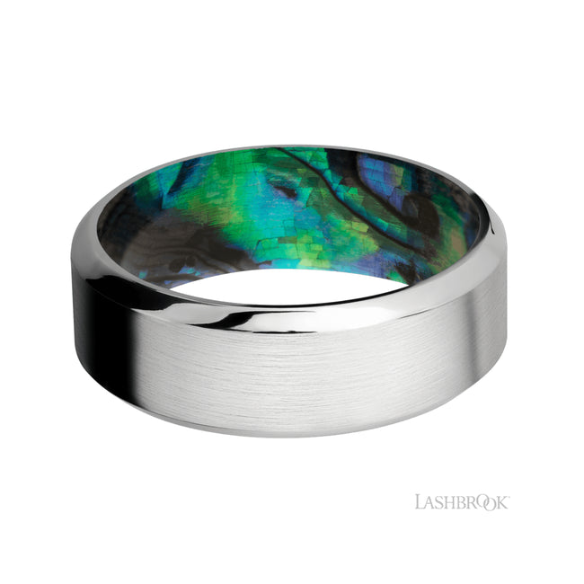 Lashbrook High Bevel Cobalt Chrome Band featuring a Abalone sleeve
