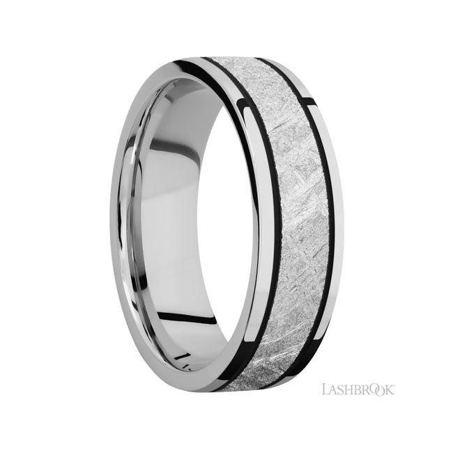 Lashbrook Flat/Cobalt Chrome Band with Centered inlay of Meteorite