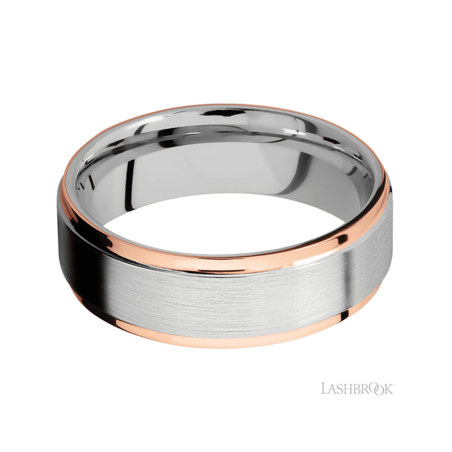 Lashbrook Flat Grooved Edges/Cobalt Chrome Band with two 1 mm Edge inlays of 14K Rose Gold