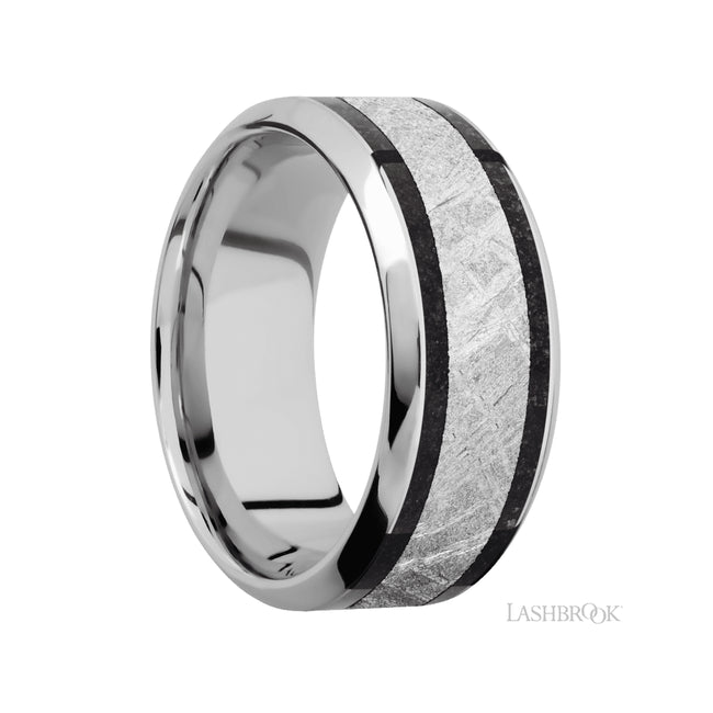 Lashbrook High Bevel/Cobalt Chrome Band featuring inlays of Dinosaur Bone Black and Meteorite