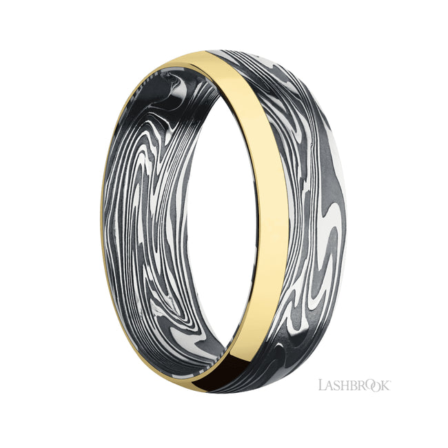 Lashbrook Domed/Kinetic Band with one inlay of 14K Yellow Gold