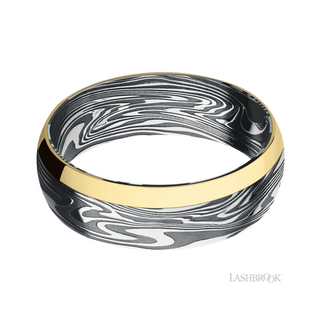 Lashbrook Domed/Kinetic Band with one inlay of 14K Yellow Gold