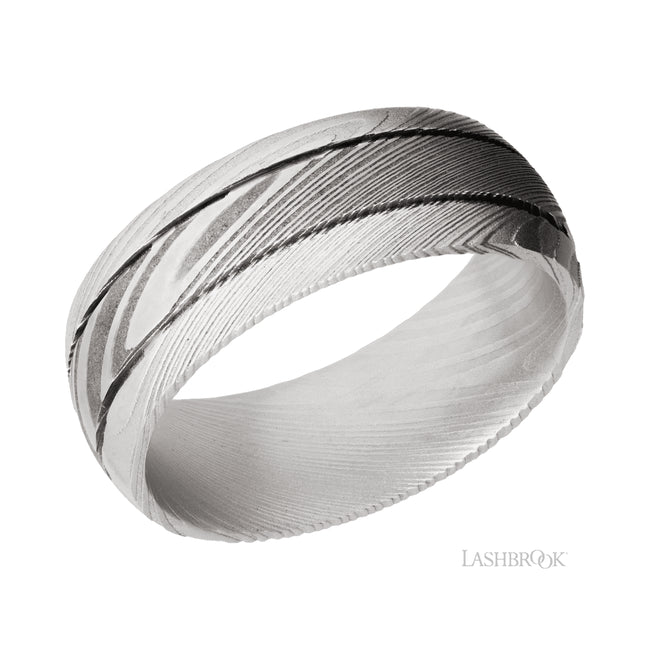 Lashbrook Domed with two accent grooves Damascus Band