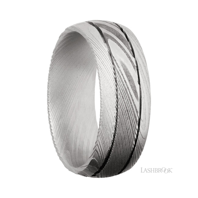 Lashbrook Domed with two accent grooves Damascus Band