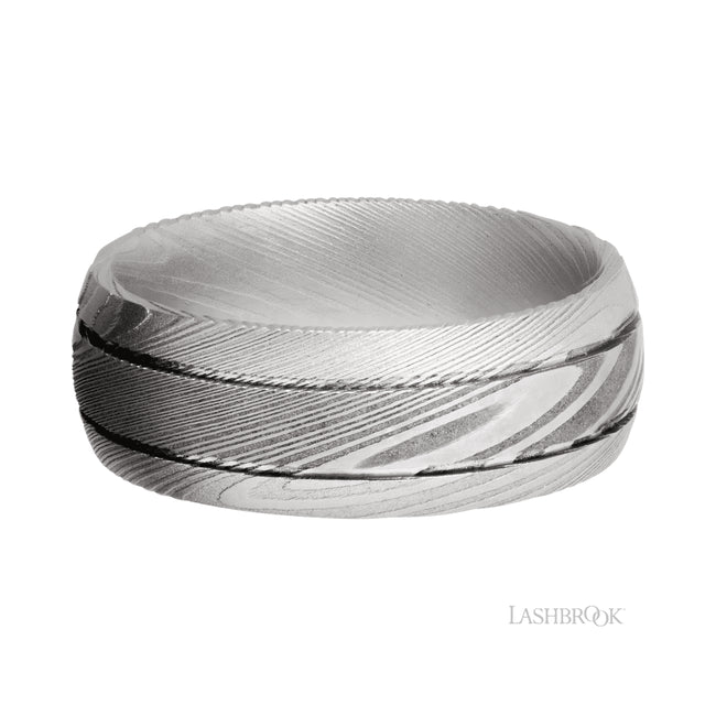 Lashbrook Domed with two accent grooves Damascus Band