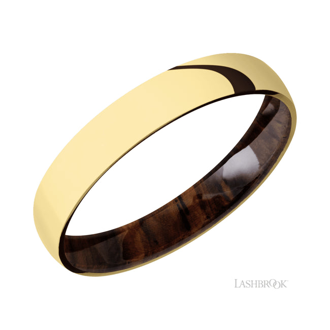 Lashbrook Domed 14K Yellow Gold Band featuring a Cocobolo sleeve