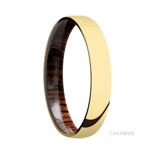 Lashbrook Domed 14K Yellow Gold Band featuring a Cocobolo sleeve