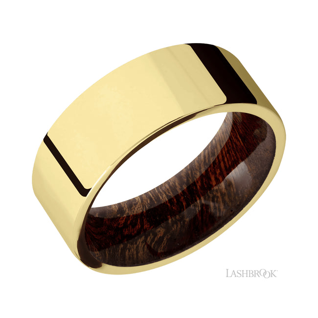 Lashbrook Flat 14K Yellow Gold Band featuring a Sapele sleeve