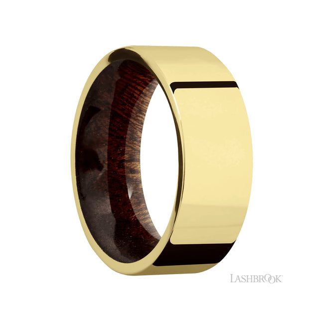 Lashbrook Flat 14K Yellow Gold Band featuring a Sapele sleeve
