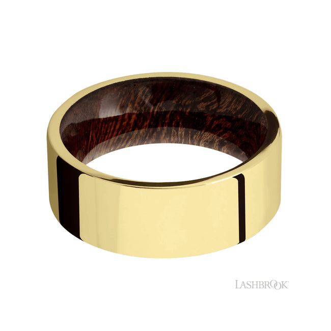 Lashbrook Flat 14K Yellow Gold Band featuring a Sapele sleeve