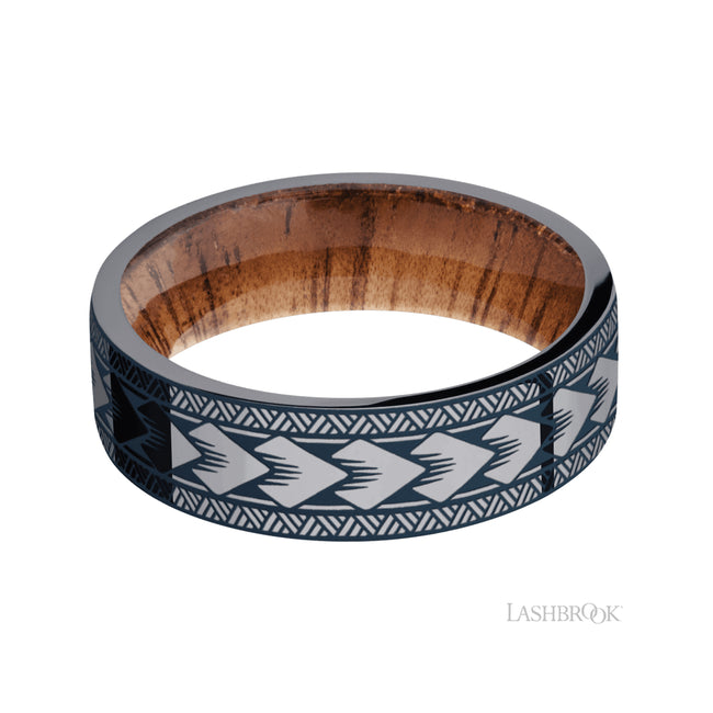 Lashbrook Flat/Tantalum Band with pattern featuring a Koa sleeve