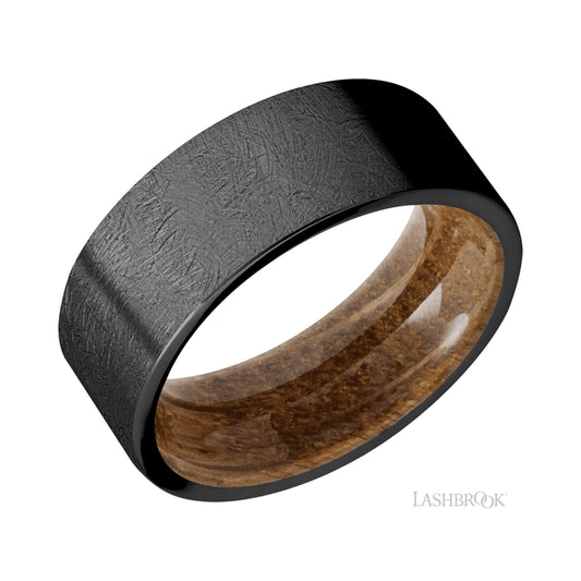 Lashbrook Flat Zirconium Band featuring a Whiskey Barrel sleeve