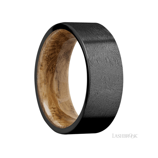 Lashbrook Flat Zirconium Band featuring a Whiskey Barrel sleeve