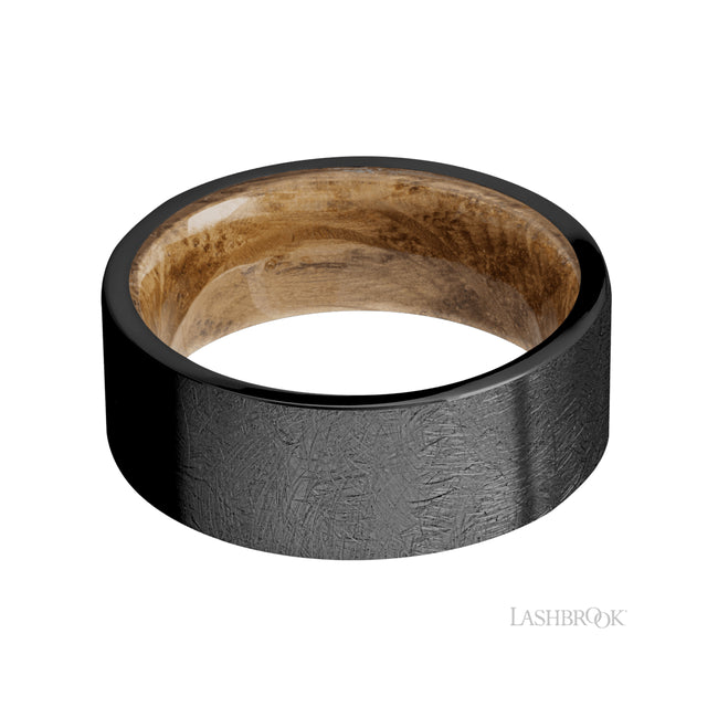 Lashbrook Flat Zirconium Band featuring a Whiskey Barrel sleeve