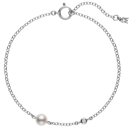 Mikimoto Akoya Cultured Pearl and Diamond Bracelet in 18k White Gold