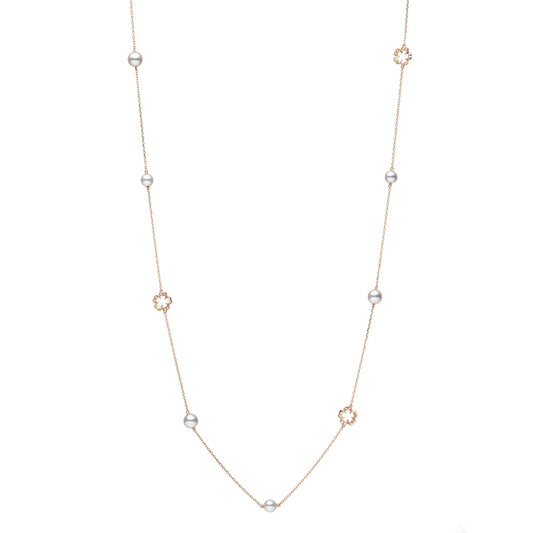 Mikimoto Cherry Blossom Akoya Cultured Pearl Necklace in Pink Gold