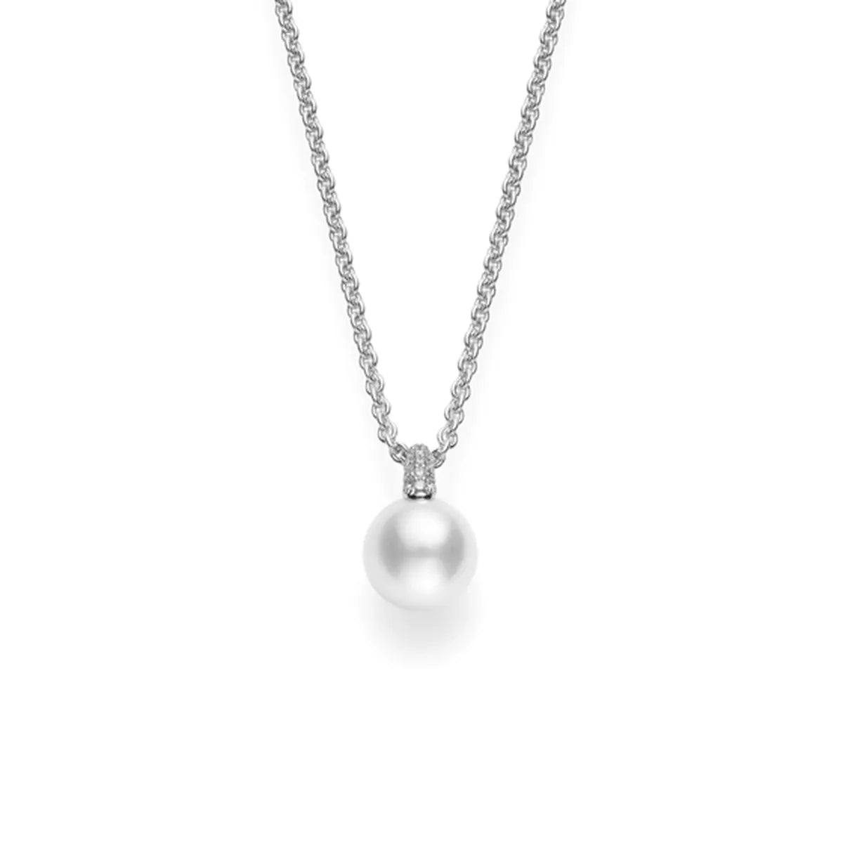 Mikimoto Akoya Cultured Pearl and Diamond Pendant in 18k White Gold