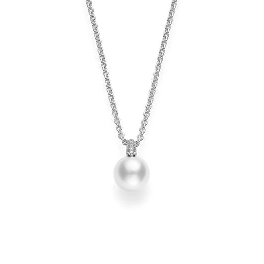 Mikimoto Akoya Cultured Pearl and Diamond Pendant in 18k White Gold