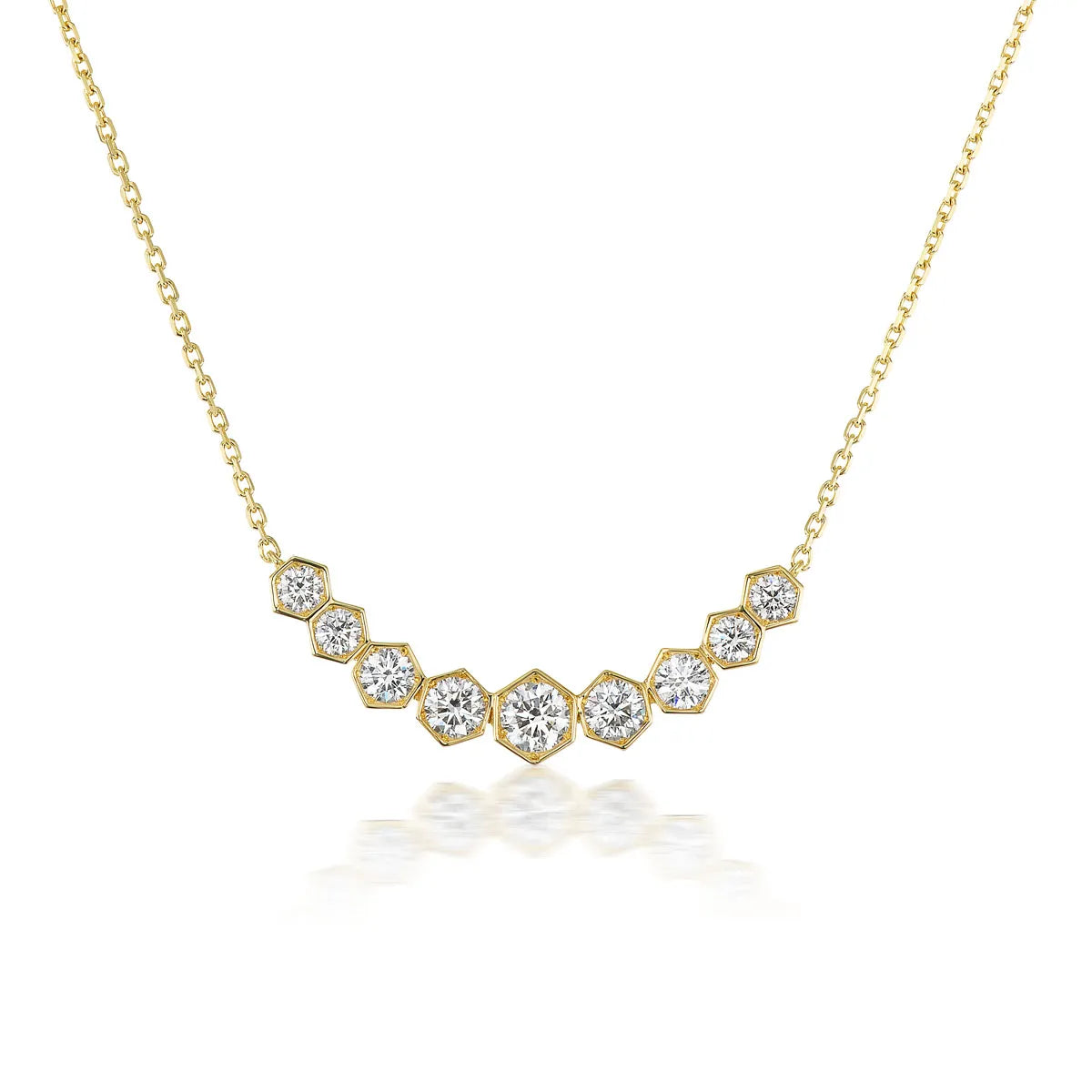 18k gold diamond necklace pendant with hexagonal design