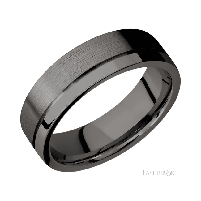 Lashbrook Flat with Off Center Accent Groove Tantalum Noir Band