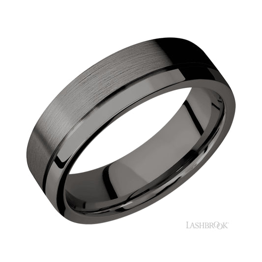 Lashbrook Flat with Off Center Accent Groove Tantalum Noir Band