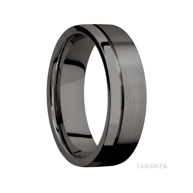Lashbrook Flat with Off Center Accent Groove Tantalum Noir Band