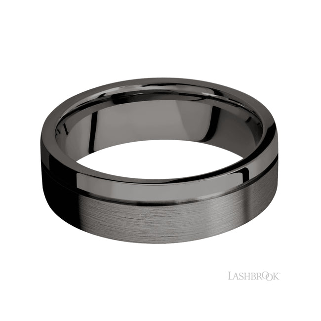 Lashbrook Flat with Off Center Accent Groove Tantalum Noir Band