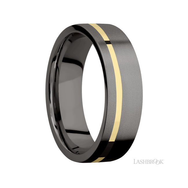 Lashbrook Flat/Tantalum Noir Band with inlay of 14K Yellow Gold