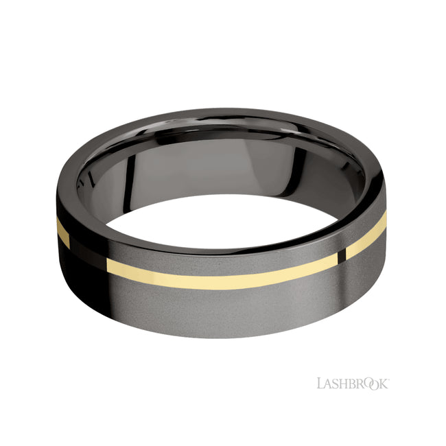 Lashbrook Flat/Tantalum Noir Band with inlay of 14K Yellow Gold