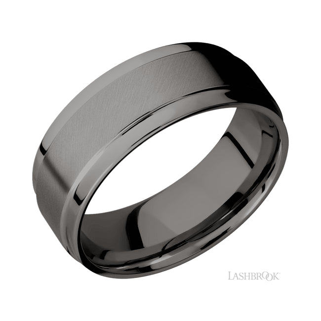 Lashbrook Flat Wide Grooved Edges Tantalum Noir Band