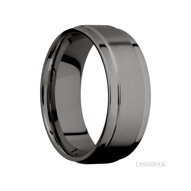Lashbrook Flat Wide Grooved Edges Tantalum Noir Band