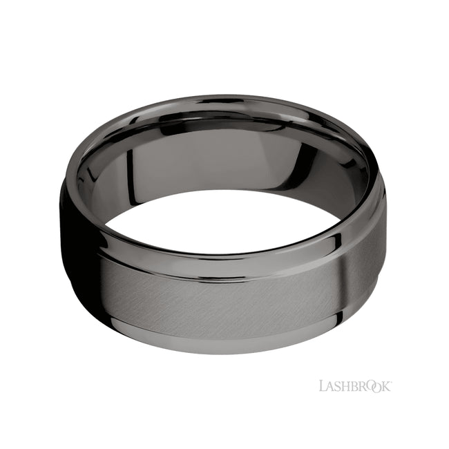 Lashbrook Flat Wide Grooved Edges Tantalum Noir Band
