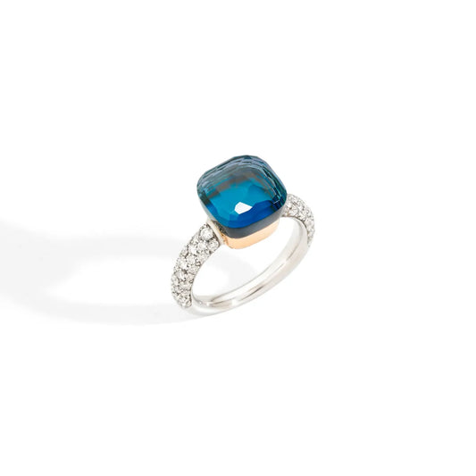 Pomellato 18k white rhodium plated and 18k rose gold Nudo Classic ring