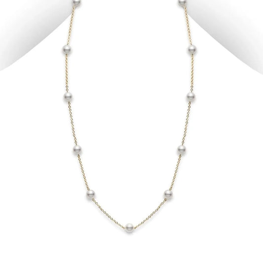 Mikimoto Akoya Cultured Pearl Station Necklace in 18k Yellow Gold