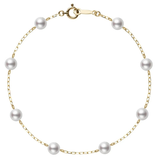 Mikimoto Akoya Cultured Pearl Station Bracelet 18K Gold