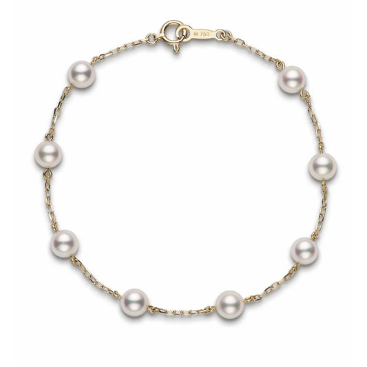 Mikimoto Akoya Cultured Pearl Station Bracelet 18k Gold