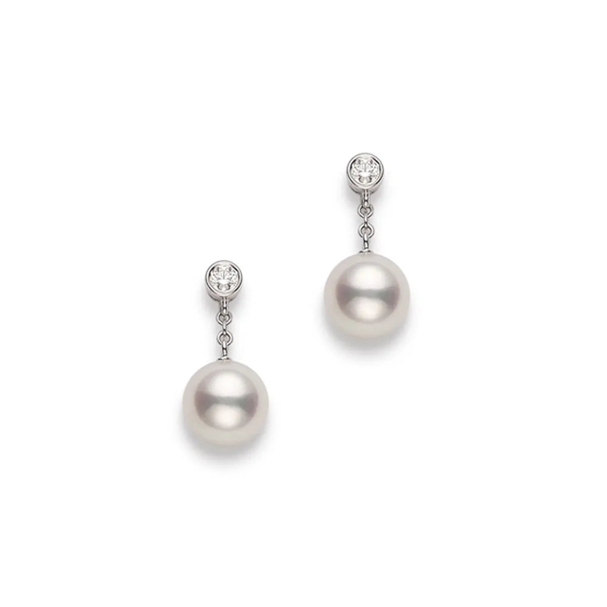 Mikimoto Classic Akoya Cultured Pearl and Diamond Drop Earrings