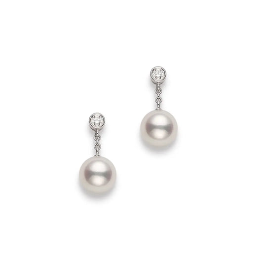 Mikimoto Classic Akoya Cultured Pearl and Diamond Drop Earrings