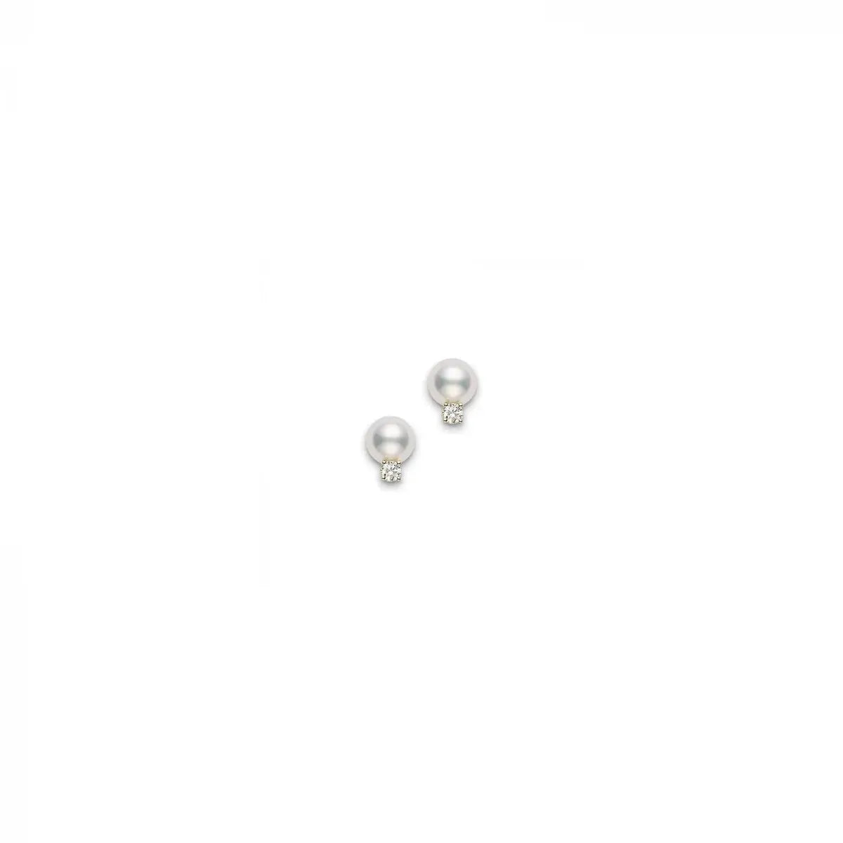 Mikimoto diamond and Akoya cultured pearl stud earrings in 18k yellow gold