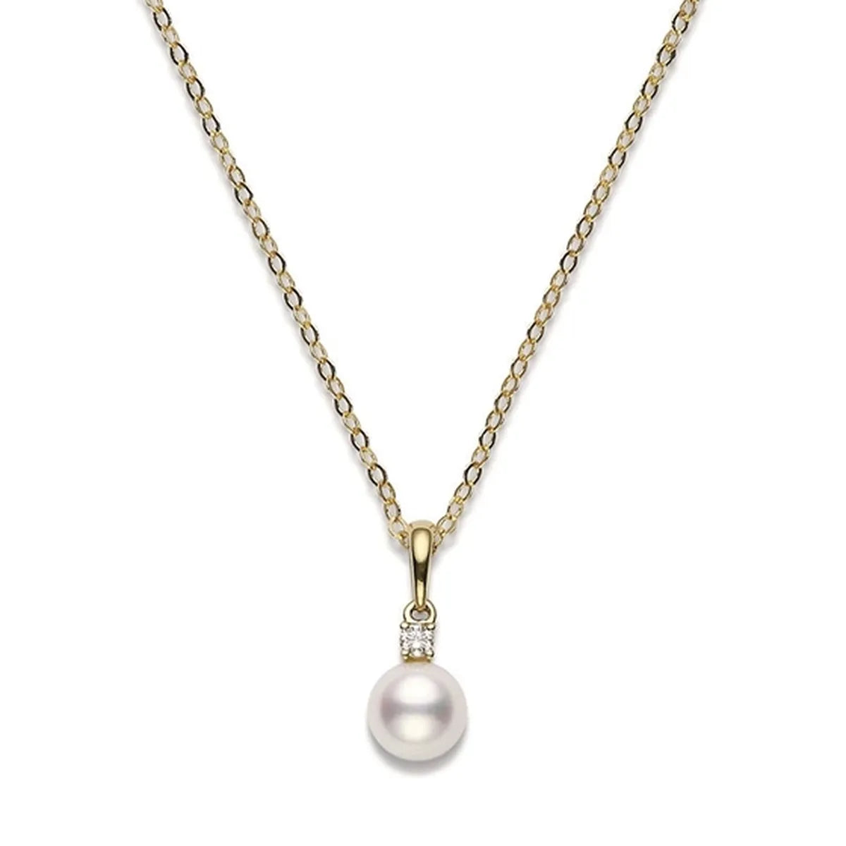 Mikimoto Akoya Cultured Pearl & Diamond Pendant in 18K Yellow Gold