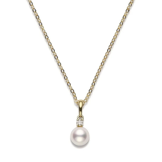 Mikimoto Akoya Cultured Pearl & Diamond Pendant in 18K Yellow Gold