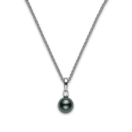 Black South Sea cultured pearl pendant with diamonds in 18k white gold.