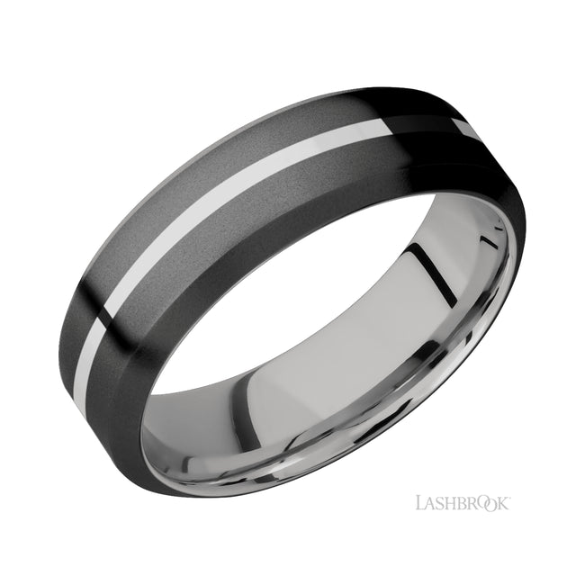 Lashbrook High Bevel/Zirconium Band with one inlay of Palladium Silver