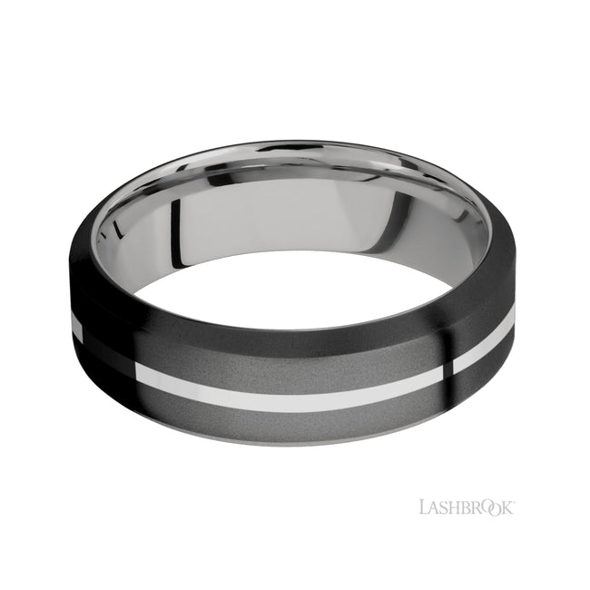 Lashbrook High Bevel/Zirconium Band with one inlay of Palladium Silver