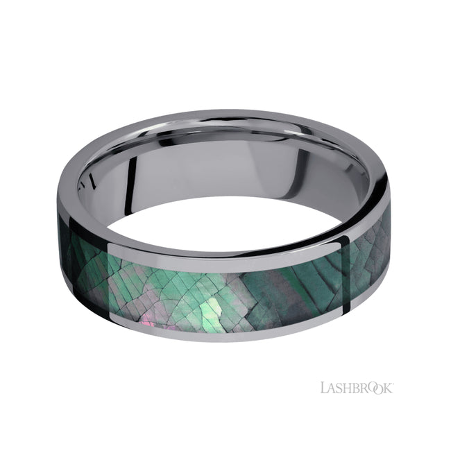 Lashbrook Flat/Tantalum Band with one inlay of Black Mother of Pearl
