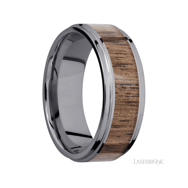 Lashbrook Flat Grooved Edges/Tantalum Band with Centered inlay of Walnut